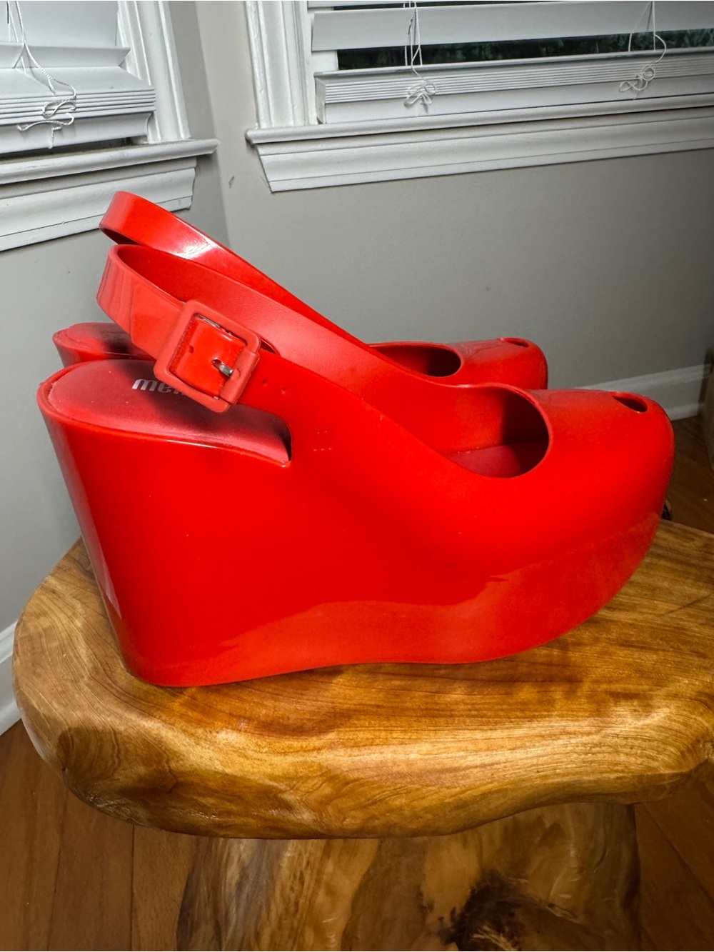 Melissa Groovy Slingback Platform Wedge Pumps in Red Sz. 6 - Picture 5 of 10